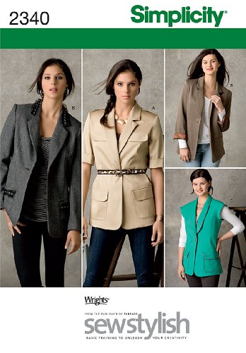 Simplicity SewStylish Pattern 2340 Misses Lined and Unlined Boyfriend Jackets Size 16-18-20-22-24