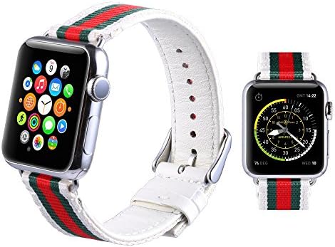 Hontao Stylish Band Compatible with iWatch 38mm 40mm 42mm 44mm Woven Nylon with Soft Leather Strap for Series 5/4/3/2/1
