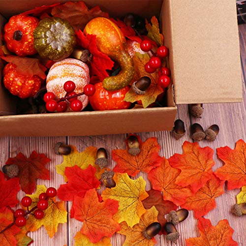 HiGift Artificial Autumn Gourds, 10 Mini Pumpkins, 5 Berries, 50 Leaves, 30 Acorns and 5 Pine Cones Fall Decorating Kit Thanksgiving Halloween Party Decor Wedding Fall Centerpieces DIY Craft Wreath - Thumbnail 5