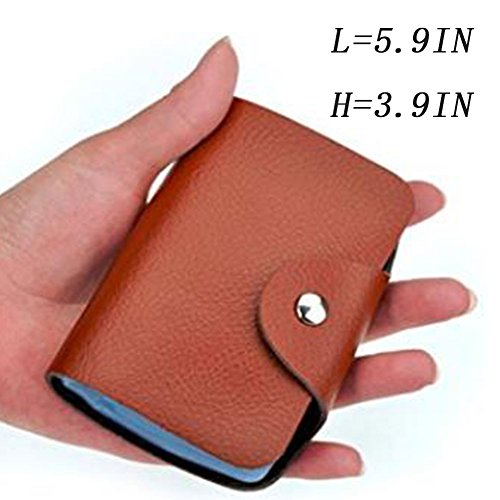 Soft Leather Credit Card Holder Protector Wallet Bag For Women Men - 24 Card Slots 2 Pack (Black&Orange)