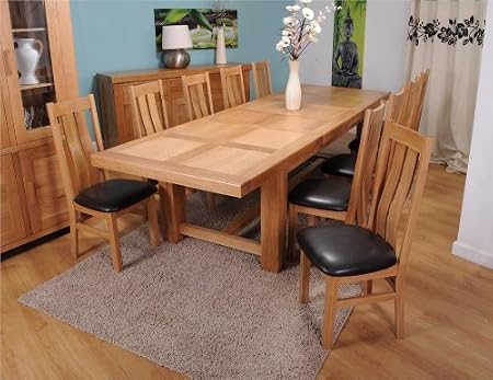Monaco Chunky Solid Oak Furniture Extra Large Dining Table Ten Boston Chairs Amazon Co Uk Kitchen Home