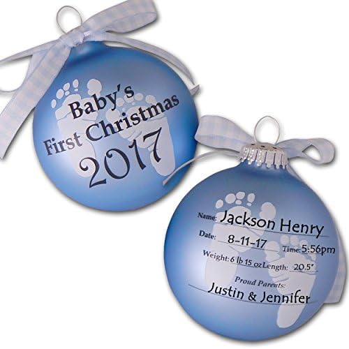 2021 Baby's First Christmas Ornament Keepsake Ball 1st Holiday Decoration - Blue Baby Boy - Custom Name Date Birth Info