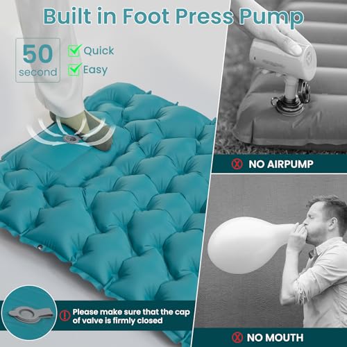 Satisure Camping Mattress Self-Inflating Outdoor Ultralight with Foot Pump, Foldable with Cushion for Tent Beach Hiking