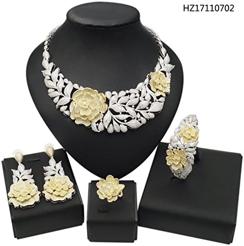 American Diamond Jewelry Set Earrings Costume Necklace Rings Saudi Ethiopian Women Bride Wedding Girls Nigerian Zircon Dubai 18k Gold Plated Filled Fashion African Indian Cubic Zirconia Bridal