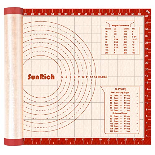 Silicone Pastry Baking Mat Large Non Slip Rolling Dough with Measurements Conversion Non Stick Pizza Fondant Pie Crust Mat Kneading Board 26x16 Inch by SUNRICH - Thumbnail 7