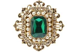 DTJA Antique Rhinestone Brooch Pin for Women Girls Gold Tone Vintage Baroque Rectangle Crystal Shell Pearl Boho Victorian Style Brooches Lapel Pins Elegant Wedding Christmas Festival Ornament Jewelry Gift