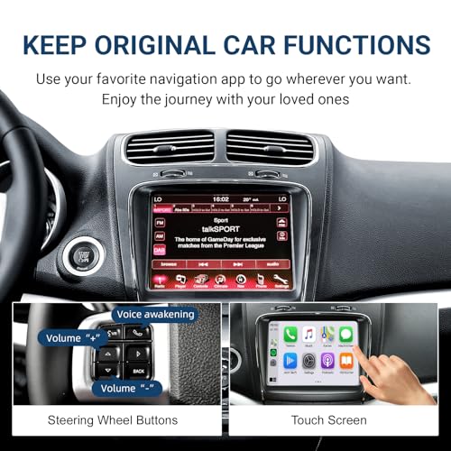 Wireless CarPlay & Android Auto Kit di Retrofit Decoder per Fiat Freemont/Chrysler 300C / Dodge/Maserati, Adattatore di Plug & Play con SWC, Wi-Fi, Bluetooth, Controllo Vocale e Navigazione GPS