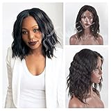 Human Hair Wigs for Black Women, Sunwell Lace Front Wigs Human Hair Short Wigs Natural Wavy (130% Density, 12
