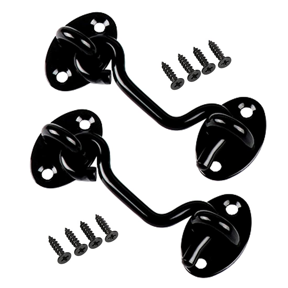 Sumbirg 2 Pcs Cabin Hooks Gate Hook Lock Hook and Eye Latch Stainless Steel Heavy Duty Gate Latch for Door,Window,Garage(Black)