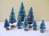 8 ^^ ^ Mini Green Sisal Bottle Brush CHRISTMAS TREES ~ Snow Frost Village Putz