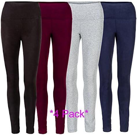 Women's Cotton Stretch Full Length Leggings - 4 Colors (large, 4 pack (1 blk, 1 navy, 1 burgundy, 1 grey))