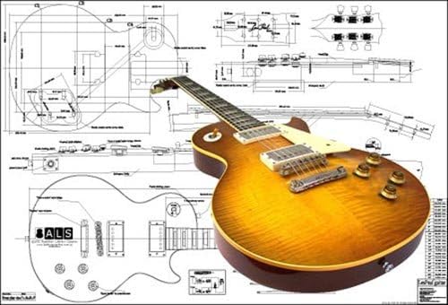 Plan of Les Paul '59 Electric Guitar - Full Scale Print, Neutral, 118.9L x 84.1W cm