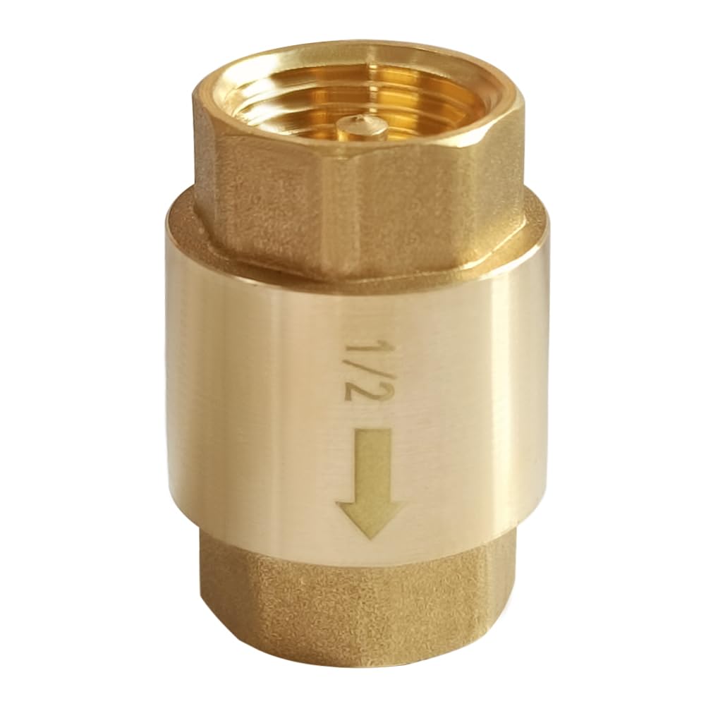 Photo 1 of Uenede Solid Brass 1/2 Inch In-line Spring Check Valve 1/2" NPT Female Thread One-Way Non-return Prevent Water Back-flow