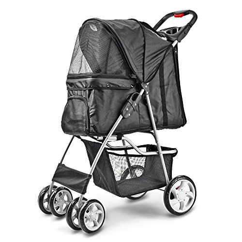 Flexzion pet stroller dog cat small animals carrier cage 4 wheels…