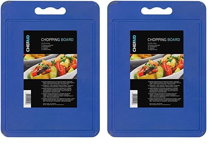 Chef Aid Large Blue Poly Chopping Board, Multipurpose Anti-Slip Surface, Easy Clean and Dishwasher Safe with Handle, Measures 40 x 30cm, Other Colour Options Available (Pack of 2)