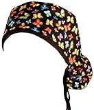 Big Hair Women's Medical Scrub Cap - Multi Butterflies On Black