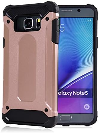 Note 5 case, Sophili [New Armor Series] Impact Hybrid Dual Layer Protective Heavy Duty Rugged Cover Case for Samsung Galaxy Note 5 with Drop Resistant Shockproof Bumpers - Rosegold