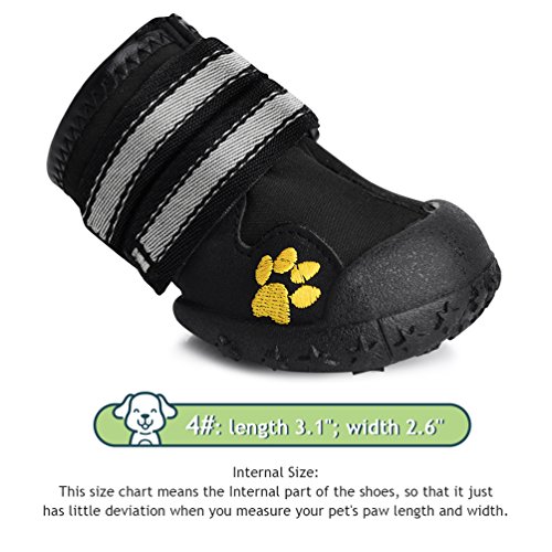 Petacc 4 Piece Dog Shoes Waterproof Dog Boots Anti-Slip Snow Boots Warm Paw Protector for Medium/Large Dogs Labrador Husky Shoes (4(2.5"x1.9"), Black) - Thumbnail 2