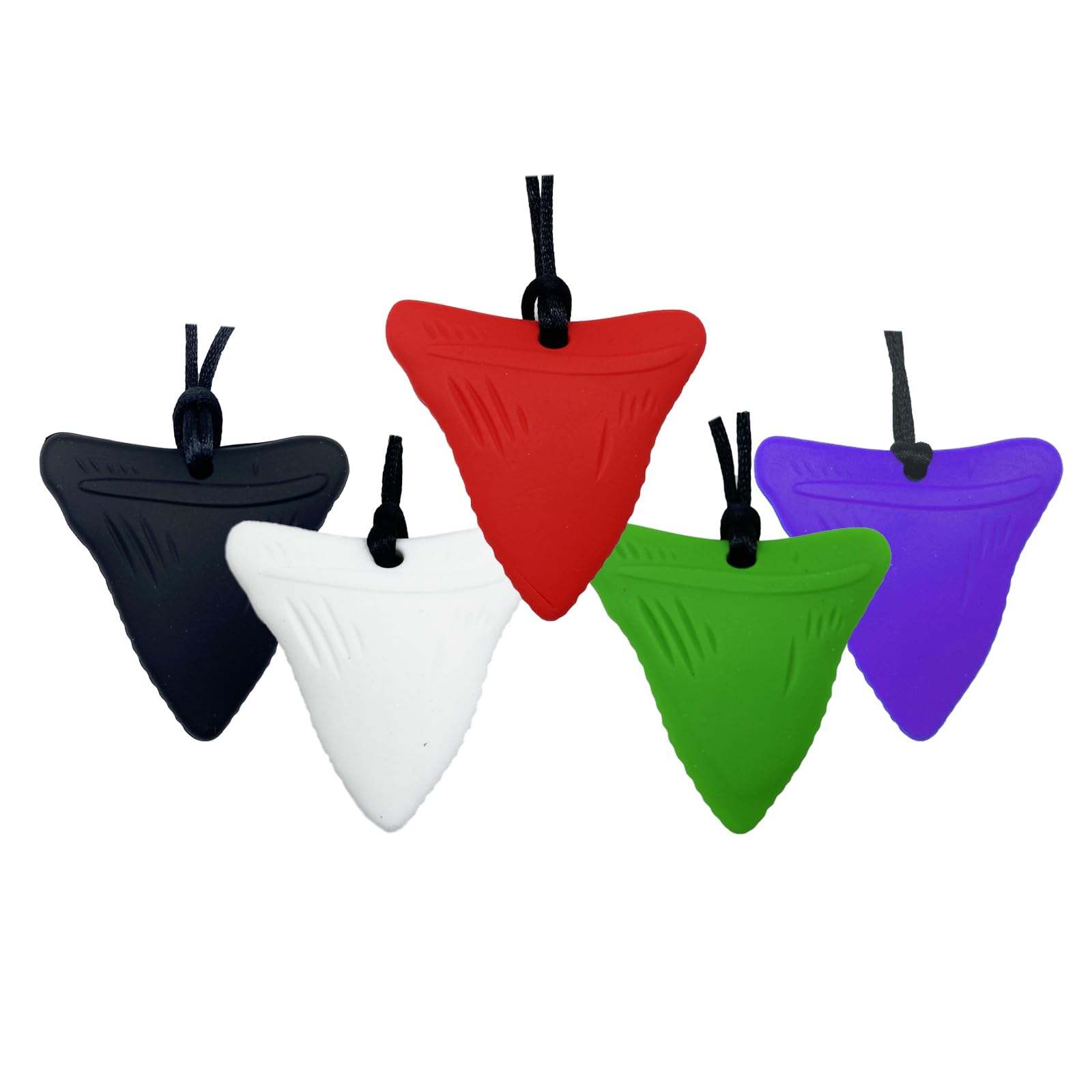 5 Pack Silicone Chew Sensory Necklace – Best for People that Like Biting or Have Autism – Perfectly Textured Silicone Chewy Teether Tools - Perfect Chewing Pendant