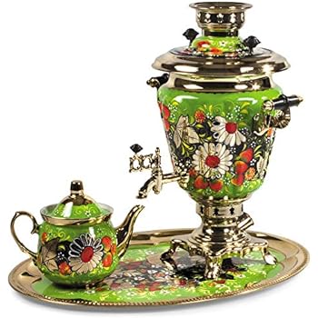 Daisies Electric Samovar Set with Tray & Teapot Russian Samovar