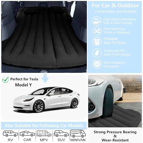 Colchon Coche, Colchón Inflable Cama para Model Y Asiento Trasero Tronco | Cama Hinchable Viajes Camping | Coche de Aire Libre Acampadas para SUV RV VAN Truck|195x130x15cm| Superficie de aglomeración