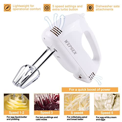 Electric Hand Mixer Mixing Bowls Set, Upgrade 5Speeds Handheld Mixers
