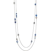 BULINLIN Layered Silver Long Necklace for Women Turquoise Stone Beaded Strand Sweater Chain Necklaces Fashion Costume Jewelry Gifts for Mom