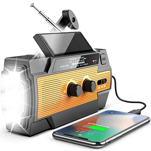 [Newest] Emergency Hand Crank Solar Flashlight Radio, 4000mAh Portable