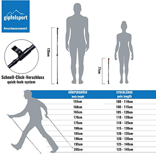 gipfelsport Nordic Walking stokken, verstelbaar, telescopische wandelstokken, stok met tas en accessoires, loopstokken… - Image 4