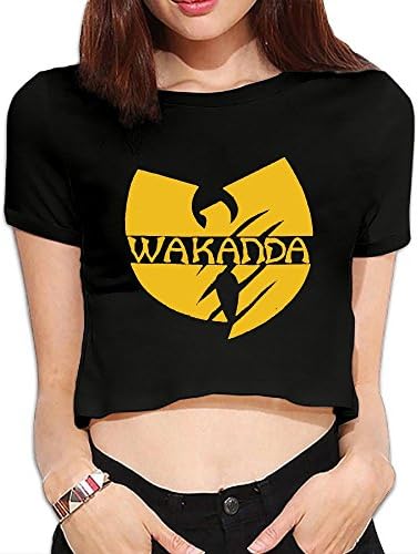 Iancaopin Women's Fashion Summer Dew Navel T-ShirtBlack Panther X Wu Tang Wakanda Slash Tee XL Black