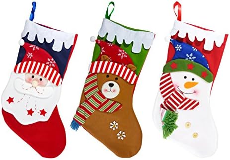 eSay Christmas Stockings 3 Pcs, Santa Stocking Holder, Party Decorations, Holiday Decor, Gift Holder, Large