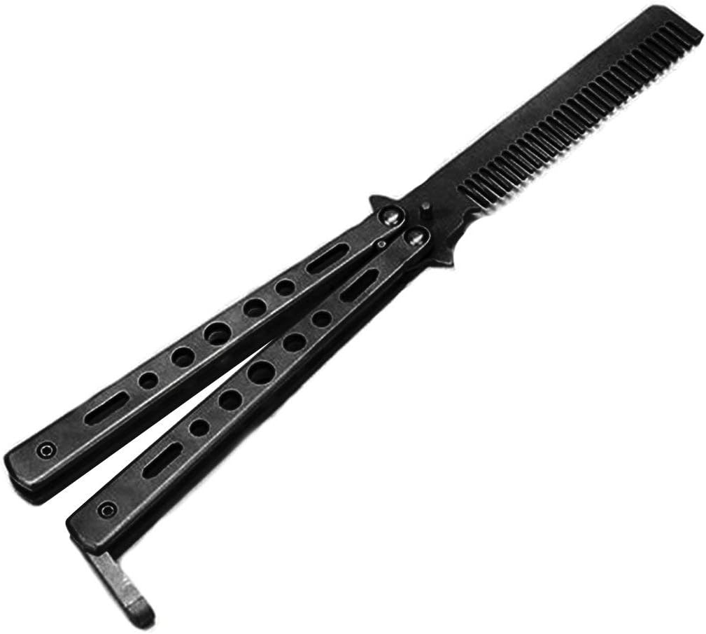 Pro Salon Stainless Steel Folding Practice Training Butterfly Balisong Style Comb Tool Useful and Practical