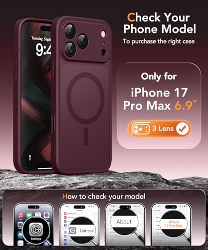 Magnetic Case for iPhone 17 Pro Max with Privacy Screen Protector [Compatible with MagSafe][Camera Protection][Military-Grade][Camera Control Cover]Translucent Matte 17 ProMax Phone Case,Wine Red