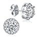 Outop Stud Earrings for Women18K White Gold Plated Round Cubic Zirconia Stainless Steel Anti-Allergy Earrings