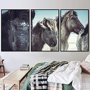 signwin 3 Piece Framed Canvas Wall Art Horses...