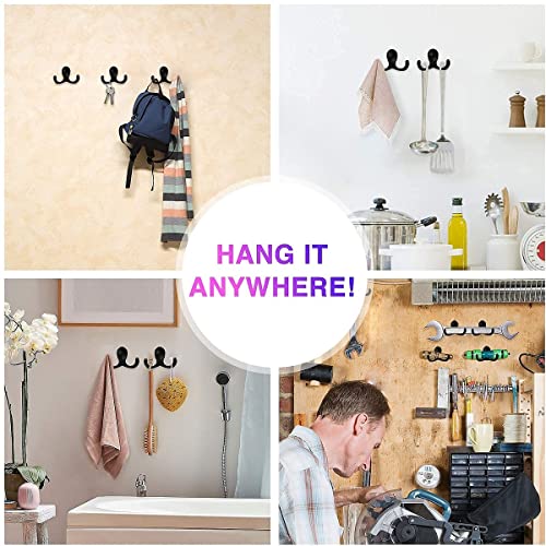 10PCS Coat Hooks Wall Mounted, Double Prong Robe Hook Hanging Towel Hooks with 20 Screws for Bags, Hat, Cap, Scarf, Cup and Key, Black