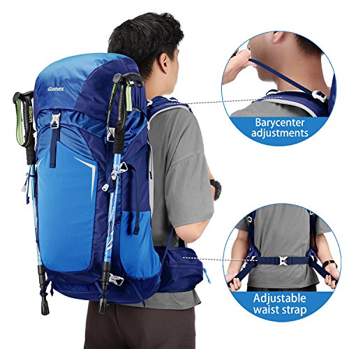 Gonex 55L Hiking Backpack Outdoor Trekking Camping Backpack Rain Cover Included Dark Blue