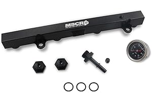 WnSEu Aluminum Fuel Rail with Oil Gauge Kit Fit for Honda Civic Acura RSX K-series K20 K24 Engines (Black)