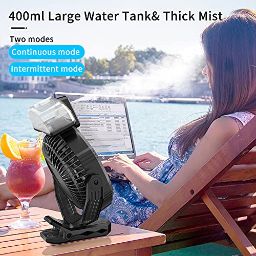 10000mAh Misting Fan Portable with Detachable Water Tank 400ml, 8 Inch Powerful Cool Mist Clip
