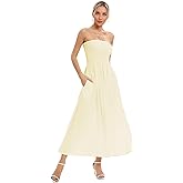 Aigeman Women Strapless Tube Maxi Dress Flowy Swing Long Sundress Sleeveless Summer Boho Beach Dress with Pokets 330
