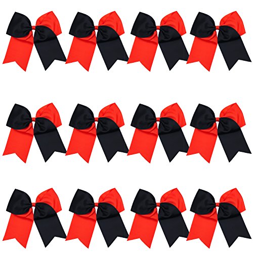 8â€œ 2 Colors Jumbo Cheerleader Bows Ponytail Holder Cheerleading Bows Hair 12 Pcs (Red/Black)