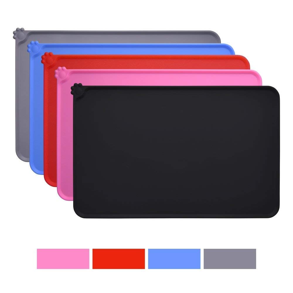 MOACC Dog Food Mat, Silicone Pet Feeding Mat, Non Slip Waterproof Cat Bowls Tray Food Container Placemat for Small Animals (Black)