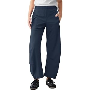 Womens Barrel Travel Pants Elastic Waist Baggy Ankle Pants with Pockets | New Fabric,Relaxed Fit,Ankle Length,High Stretchy,C