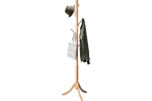 kiplant Coat Rack Freestanding, Bamboo Wood Coat Stand with 8 Hooks,3 Adjustable Size,Easy Assembly NO Tools Required, Coat Tree Hanger Stand for CoatsScarves in Hallway