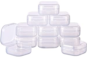 BENECREAT 24 Pack 1.38x1.38x0.7 Inches Square Mini Clear Plastic Bead Storage Containers Box Case with Lid for Items,Earplugs,Pills,Tiny Bead,Jewelry Findings