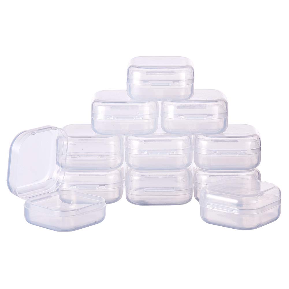 BENECREAT 24 pack Rectangle Clear Plastic Bead Storage Containers Box Case with Flip-Up Lids for Small Items Pills Herbs Tiny Bead Jewerlry Findings - 1.38x1.38x0.7(3.5cmx3.5cmx1.8cm)