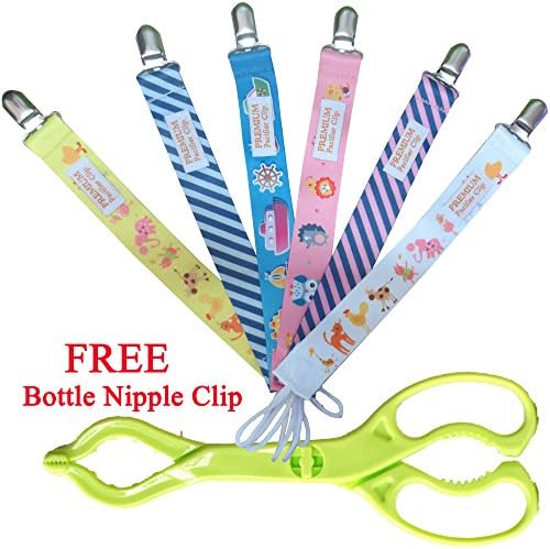 Premium Pacifier Clip (6 Pack) With Unisex Stylish Designs - The Best Pacifier Clip For Teething Ring, Pacifier Holder, Boy And Girls - Unique Baby Shower Gift - Free Bottle Nipple Clip.