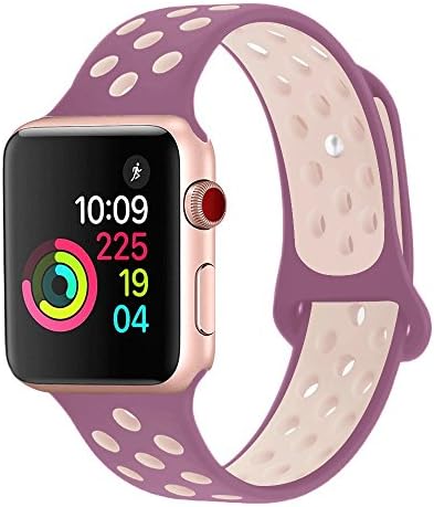 Tentan For Apple Watch 38MM 42MM, Dual-color Soft Silicone Sport Replacement Band for Apple Watch Series 3, Series 2, Series 1 [38 S/M Violetdust Plumfog]