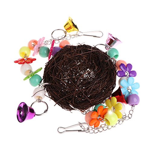 Bird Swing ,NNDA CO 1 Pc Natural Rattan Nest Bird Swing Toy with Bells Cage Perch Stand For Parrot Budgie Parakeet Cockatiel ,Rattan+Acrylic