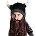 Beard Head Viking Pillager Beard Beanie - Funny Knit Horned Hat w/Fake Beard
